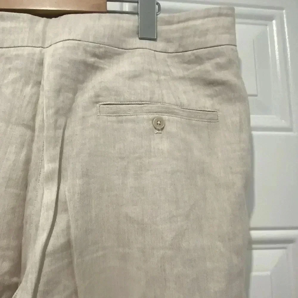 Aritzia Wilfred Allant Ecru Women's Ankle Cuff Pant 12  Buttonfly‎ linen lyocell